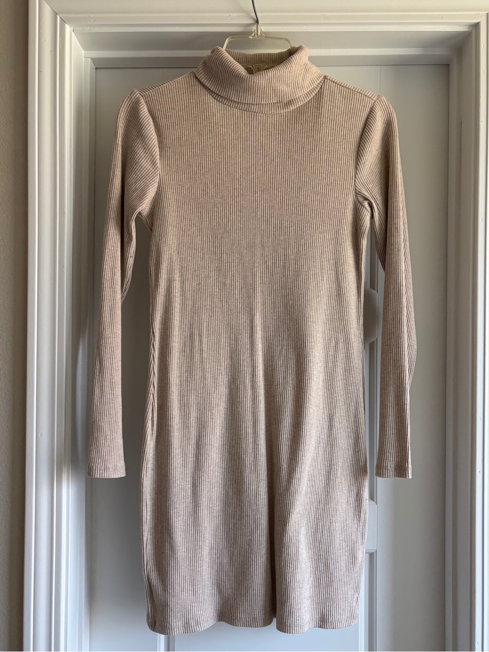 Old Navy Beige Ribbed Mock Neck Long Sleeve Dress